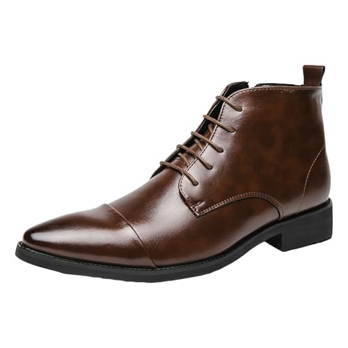 Herren Chelsea Boots Leder Stiefel Stiefeletten Herren Anzugstiefel Business Stiefeletten Mit Blockabsatz Spitze Zehenpartie Lederschuhe wasserdichte Mittelhohe Kurzstiefel SchnüRstiefel von Btruely