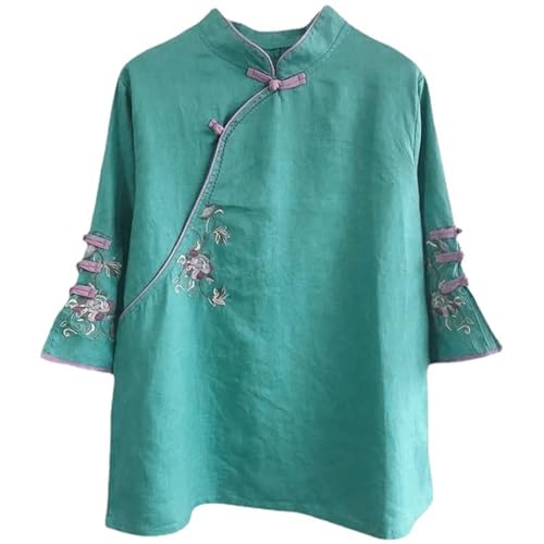 Koreanisches Japanisches Blumenmuster Cheongsam Top Damen Baumwolle Leinen Hemd Retro Knopf Damen Bluse Koreanisches Japanisches Blumenmuster Cheongsam Top Damen Baumwolle Leinen Hemd Retro Knopf Damen Bluse von Btruely