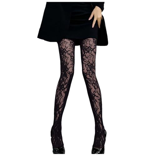 Netzstrumpfhose Frauen Hollow Out Floral Spitze Strumpfhosen Netz Strumpfhosen Strümpfe Fishnet Stockings Strumpfhose mit Muster Sexy Hohe Taille Fischernetz Strumpfhosen Damenstrumpfhose Leggings von Btruely