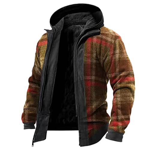 Winter Gefüttert Winterjacke Kapuzenjacke Herren Kariert Holzfäller Jacke Herren Flanell Holzfäller Jacke Herren Holzfäller Jacke Herren Kapuze Flanellhemd Herren Reißverschluss (Orange, XXXXXL) von Btruely