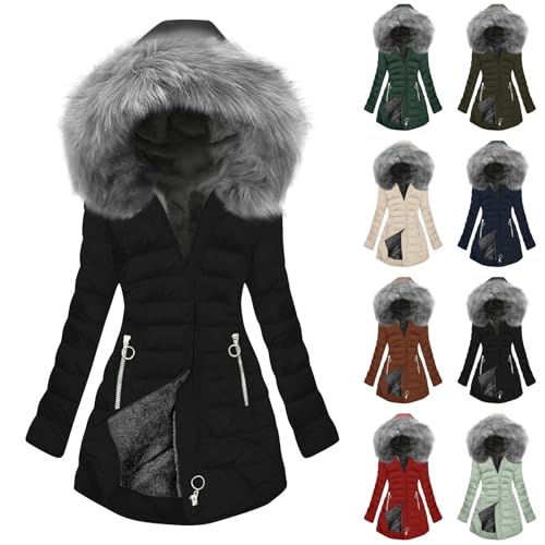 Winterjacke Damen Warm Gefüttert Wintermantel mit Kapuze Fleecejacke Übergroßer Mantel Reissverschluss Winter Steppmantel Mittellang Einfarbig Softshelljacke Casual Lose Übergangsjacke Damenjacken von Btruely