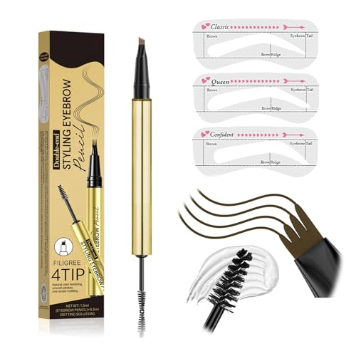 2In1 Augenbrauenstift mit Gel und 4 Gabelspitzen (mit 3 Augenbrauenkarte) 2025 Neu Microblading-Brow-Pen mit Versiegelndes Brow Gel, Wasserfester Langanhaltenden Magischer Eyebrow Pencil (Black Brown) von Btsozer