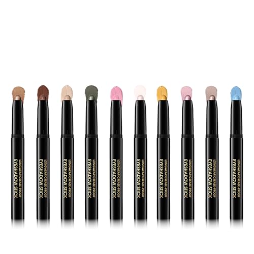 Lidschatten Stift Set, 10PC Creme Eyeshadow Hochpigmentiert, Wasserfest und Langanhaltend Eyeshadow Sticks, Matte Lidschatten Stift, Schimmert Augenhellenstange von Btsozer