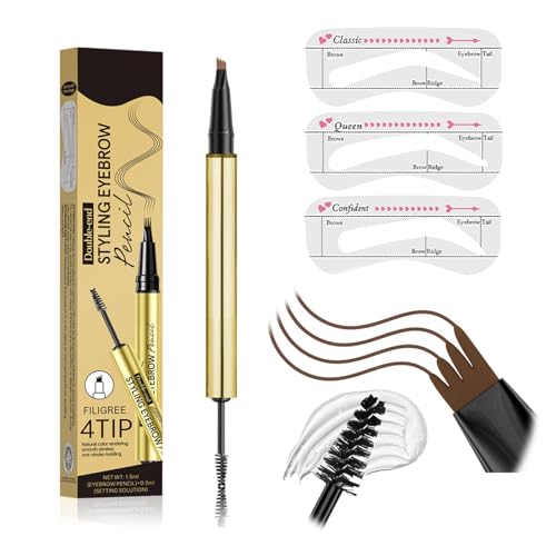Microblading Augenbrauenstift, 2 In1 Augenbrauenstifts mit Gel und 4 Gabelspitzen (mit 3 Augenbrauenkarte), Augenbrauenstift Wasserfest, langanhaltend, Wischfest, Schnell Trocknend (Braun) von Btsozer