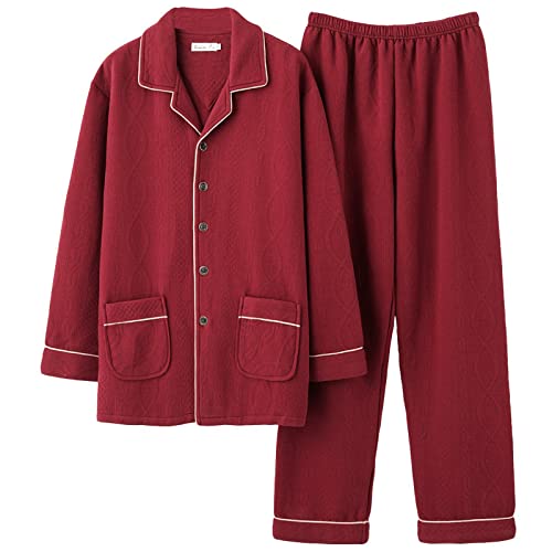 BuFanRenm Herren Pyjama Sets,Winter Dick und Warm Herren Baumwolle Pyjamas Set Langarm Umlegekragen Strickjacke Herren Homewear von BuFanRenm