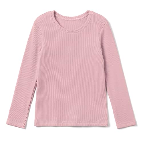 Bubalove Langarmshirt Mädchen | Sport T-Shirt Mädchen für Kindergartenkind | Baumwoll Bluse mit Langarm | Basic Einfarbig Kindershirts Langarmshirts | G: 92/98 bis 128/134 Hellrosa von Bubalove