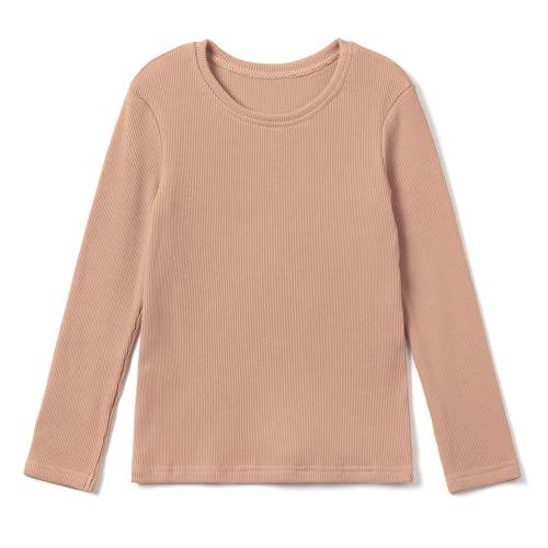Bubalove Langarmshirt Mädchen | Sport Tshirt Mädchen für Kindergartenkind Baumwoll | Bekleidungssets für Mädchen Bluse mit Langarm | Basic Einfarbig Kindershirts Langarmshirts | G: 128-134 Beige von Bubalove