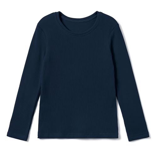 Bubalove Langarmshirt Mädchen | Sport Tshirt Mädchen für Kindergartenkind Baumwoll | Bekleidungssets für Mädchen Bluse mit Langarm | Basic Einfarbig Kindershirts Langarmshirts | G: 128-134 Marineblau von Bubalove