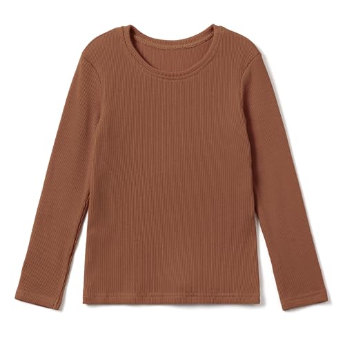 Bubalove Langarmshirt Mädchen | Sport Tshirt Mädchen für Kindergartenkind Baumwoll | Bekleidungssets für Mädchen Bluse mit Langarm | Basic Einfarbig Kindershirts Langarmshirts | G: 128-134 Walnuss von Bubalove