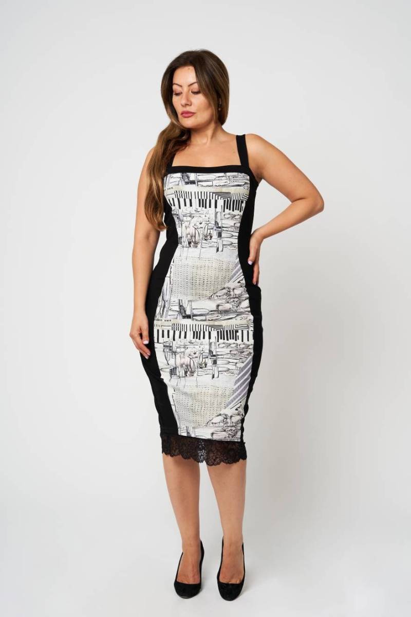 Rahmen Kleid Weißes Und Schwarzes Amphora Form Stretchy Midi Länge Boden Spitzenkleid von BubbanaBoutique