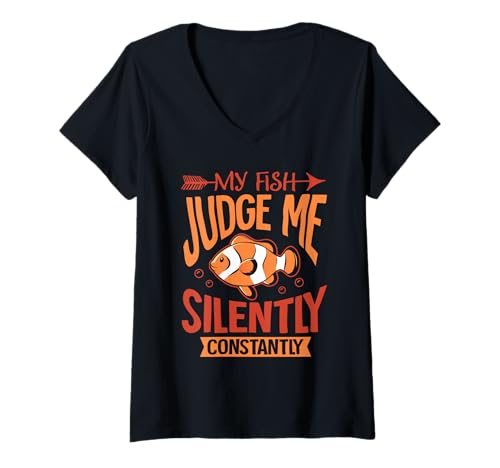 Damen Mein Fisch beurteilen Mich ständig schweigend T-Shirt mit V-Ausschnitt Damen Mein Fisch beurteilen Mich ständig schweigend T-Shirt mit V-Ausschnitt von Bubble Side Eye