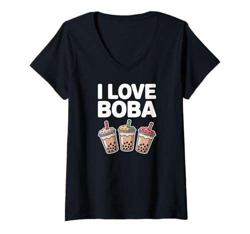 Damen Ich Liebe Boba Bubble Tea Lovers Fun T-Shirt mit V-Ausschnitt Damen Ich Liebe Boba Bubble Tea Lovers Fun T-Shirt mit V-Ausschnitt von Bubble Tea Enthusiasts Delight