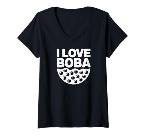 Damen Ich Liebe Boba Bubble Tea Lovers T-Shirt mit V-Ausschnitt Damen Ich Liebe Boba Bubble Tea Lovers T-Shirt mit V-Ausschnitt von Bubble Tea Enthusiasts Fun Boba