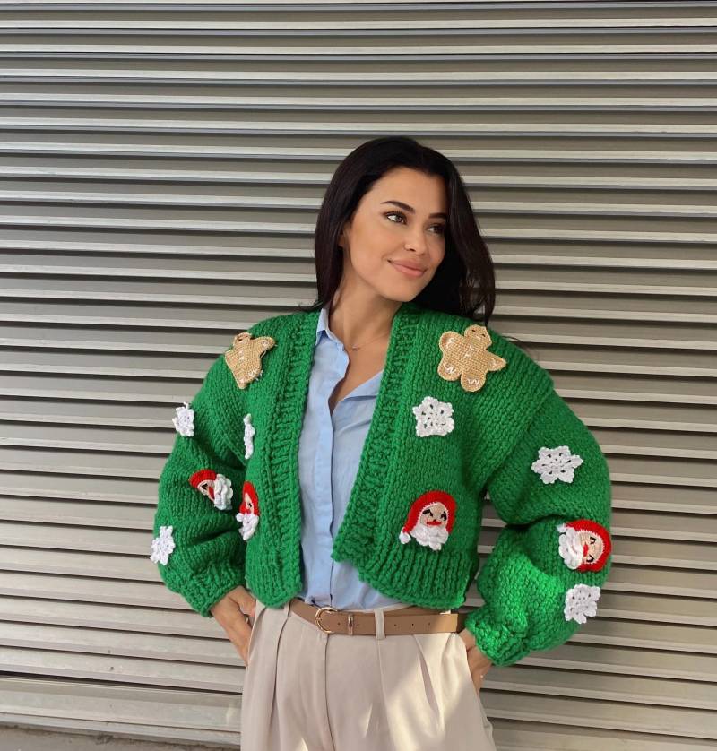 Handgefertigte Grobstrick Weihnachtsjacke Kuscheliger Weihnachtspullover von Bubblebabyy