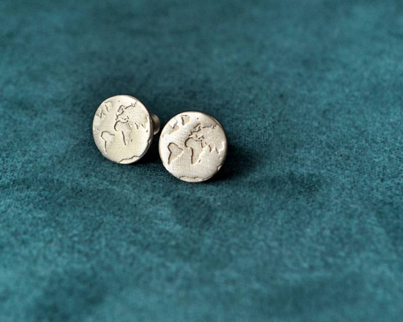 Weltkarte Ohrstecker, Handgemachte Silber Minimalist Reise Schmuck Geschenk Für Frauen, Geographie Gold Ohrstecker von Bubblebox