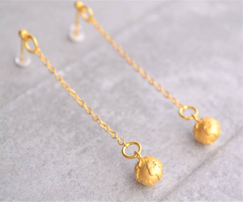 Gold Weltkarte Ohrringe, Lange Baumelnde Globus Kette Ohrstecker, Silber Reise Schmuck Geschenk Für Sie, Schwester Tochter von Bubblebox