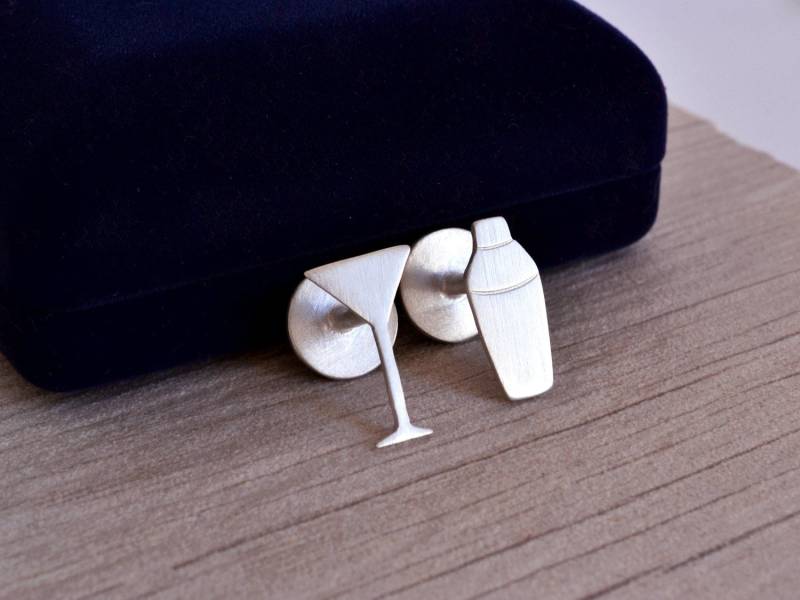 sterling Silber Martini Manschettenknöpfe - Barkeeper Geschenk, Cocktail Shaker Schmuck von Bubblebox