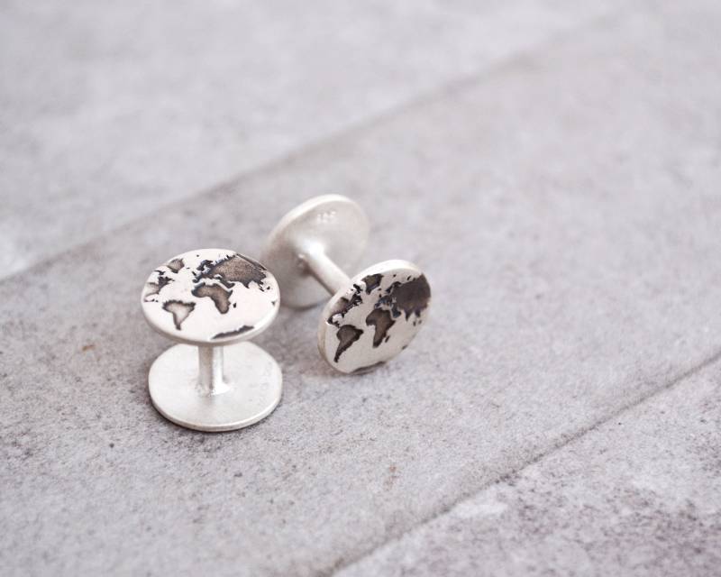Handgefertigte Manschettenknöpfe Aus Sterlingsilber Mit Weltkarte von Bubblebox