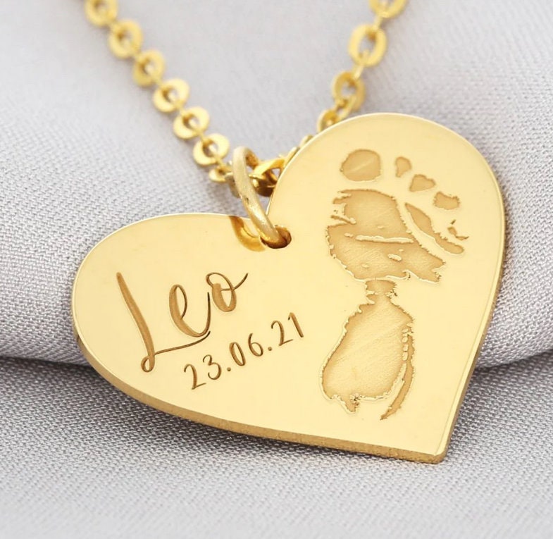 Abdruck Kette Herzanhänger Silberschmuck Vergoldet Geschenk Mama Geburt Fußabdruck in Herzform Hochzeitsgeschenk Herz Muttertag von BubiduDE