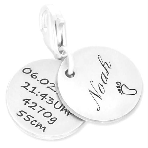 Anhänger Mit Geburtsdaten Charm Gravur Geburt Name 925 Sterling Silber Schmuckanhänger Geschenk Junge Patentante Silberanhänger Namen von BubiduDE