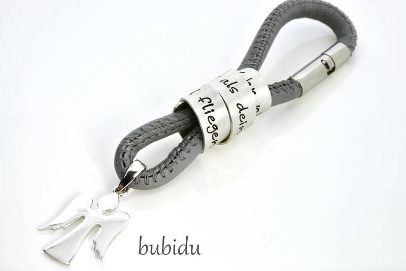 Anhänger Mit Gravur Schlüsselanhänger Leder 925 Silber Für Mann Schutzengel Geschenk Text Schmuck Herren Männerschmuck Engel Charm von BubiduDE