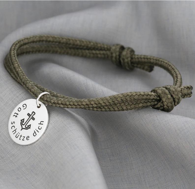 Armband Anker Gravur Herren Männer Schmuck Segelseil Koordinaten Segeltau Geflochten Handmade Herrenarmband Naturfarben Beige Khaki von BubiduDE