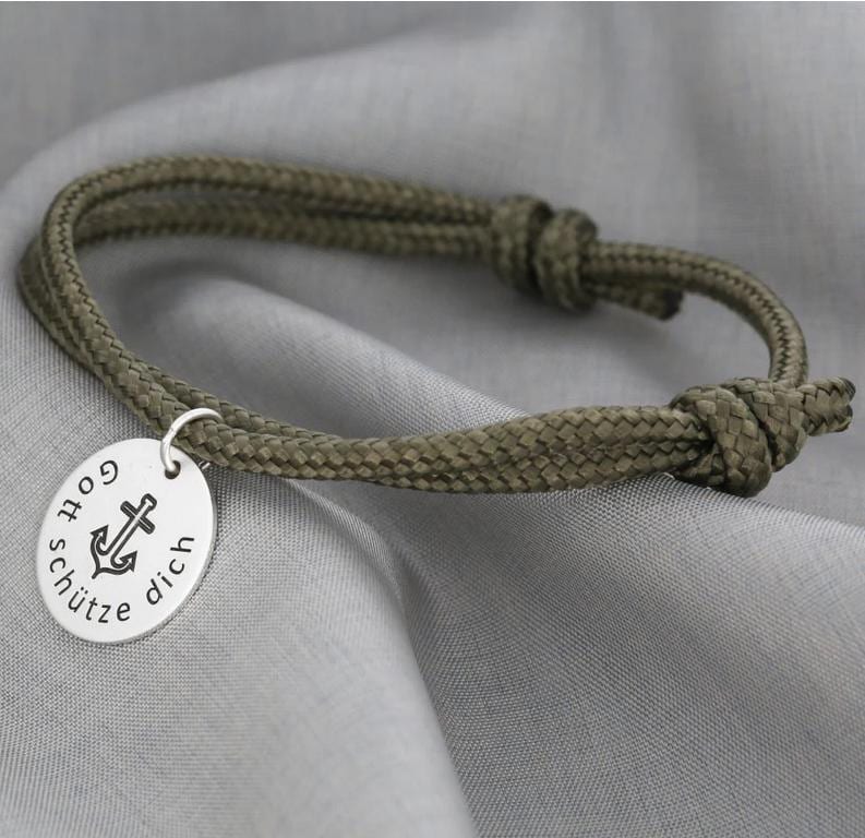 Armband Anker Gravur Herren Männer Schmuck Segelseil Koordinaten Segeltau Geflochten Handmade Herrenarmband Naturfarben Beige Khaki von BubiduDE