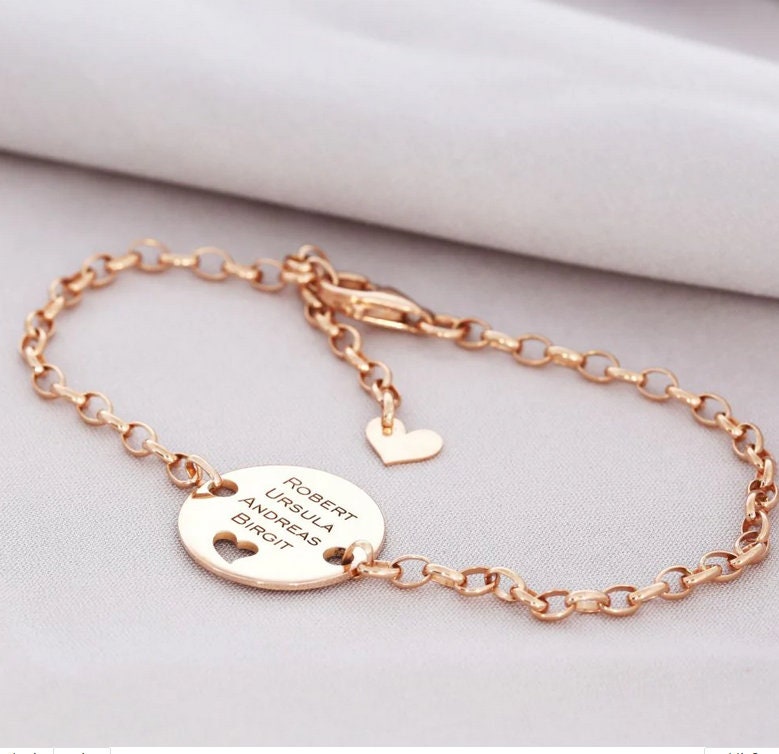 Armband Beste Freundin Gravur Geschenk Rosé Vergoldet Hochzeitsgeschenk Rosé Armbänder Damen Schmuck Freundschaftsarmband Text Herz Namen von BubiduDE