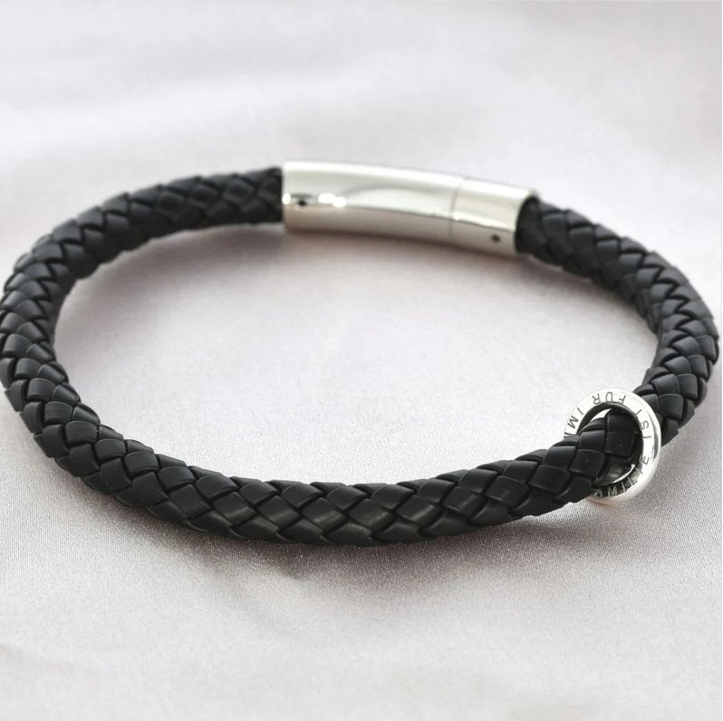 Armband Herren Mit Ringanhänger Herrenarmband Gravur Kautschukband 6mm Mann Ring Anhänger Männerarmband Schwarz Herren Schmuck Vegan von BubiduDE