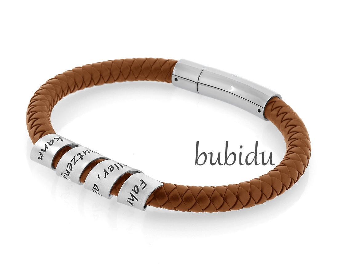 Armband Männer Braun, Herren Gravur, Text, Kautschuk Silberanhänger Gedreht Spirale Wickelanhänger Personalisiert Eigener Text von BubiduDE