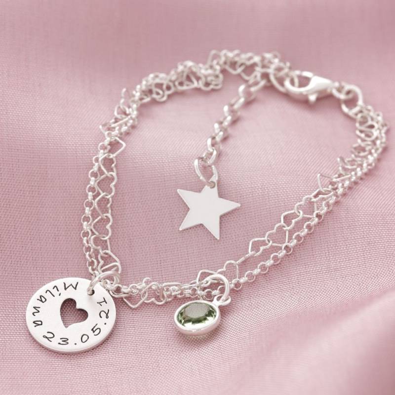 Armband Gravur Kinderarmband Mit Stern Herzkette Monatsstein Geburtsstein Kristall Anhänger Geschenk Für Kinder Schmuck Mama Muttertag von BubiduDE