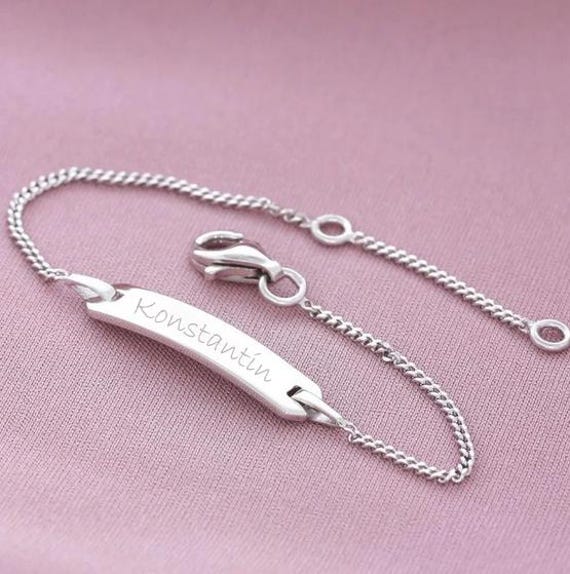 Babyarmband Gravur Name Id Armband Kindername Armkettchen 925 Sterling Silber Verstellbar Personalisierte Armkette Kinderschmuck von BubiduDE