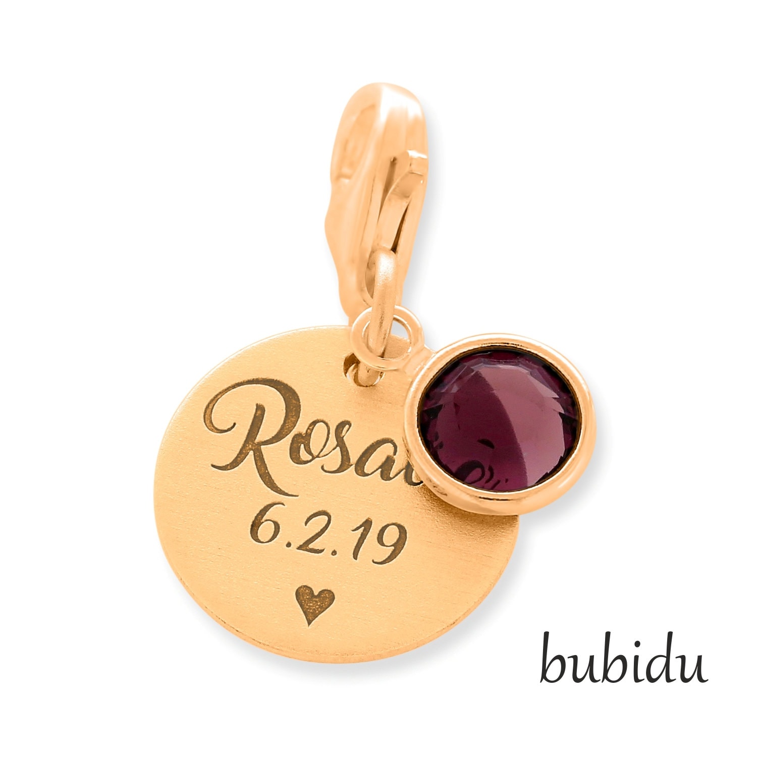 Charm Anhänger Gravur Name Und Symbol Roségold Geschenk Zur Geburt Taufe 925 Silber Geburtsstein Schmuckanhänger Personalisiert von BubiduDE