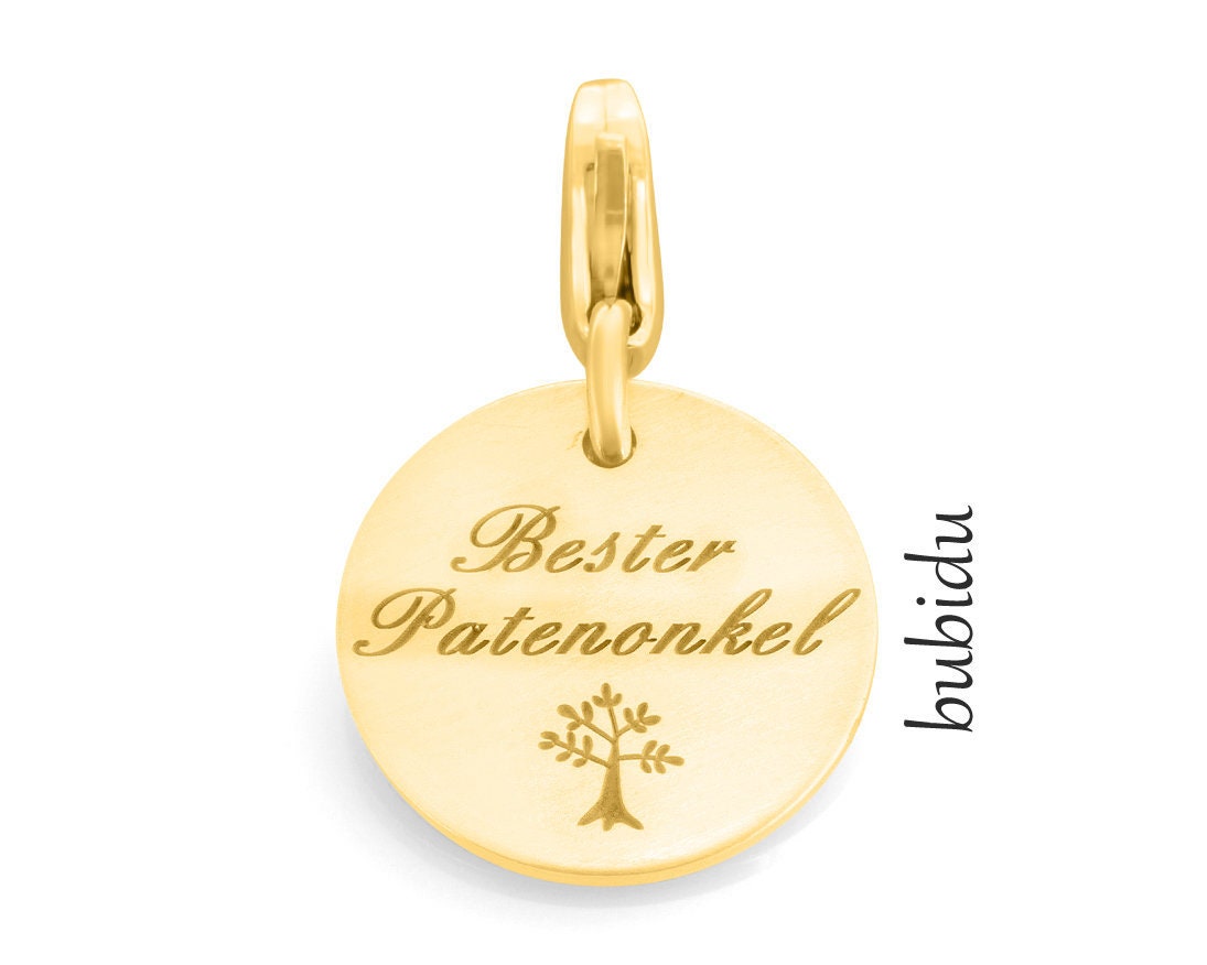 Charm Matt Gold Gravur Taufe Geschenk Patenonkel Schmuck Anhänger Text Goldcharms Schmuckanhänger Geschenke Wunschgravur Geburt von BubiduDE