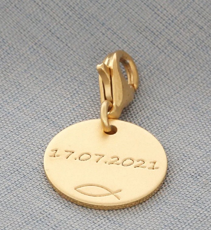 Charm Matt Gold Gravur Taufe Geschenk Patenonkel Schmuck Anhänger Text Goldcharms Schmuckanhänger Geschenke Wunschgravur Geburt von BubiduDE