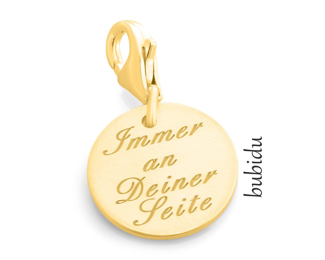 Charm Mit Gravur Goldanhänger Schmuck Geburt Taufe Hochzeit Geschenk Anhänger Text Gold Kettenanhänger Goldcharm Individuelle von BubiduDE