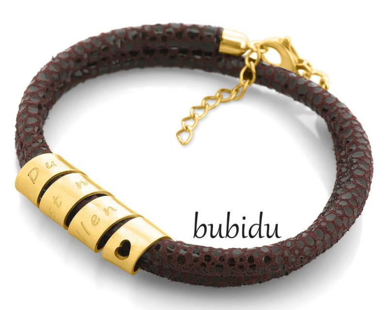 Damenarmband Gravur Gold Designer Leder Armband Damen Text Schmuck Lederarmband Bordeaux Namensarmband Damenschmuck Geschenk Frau Mutter von BubiduDE