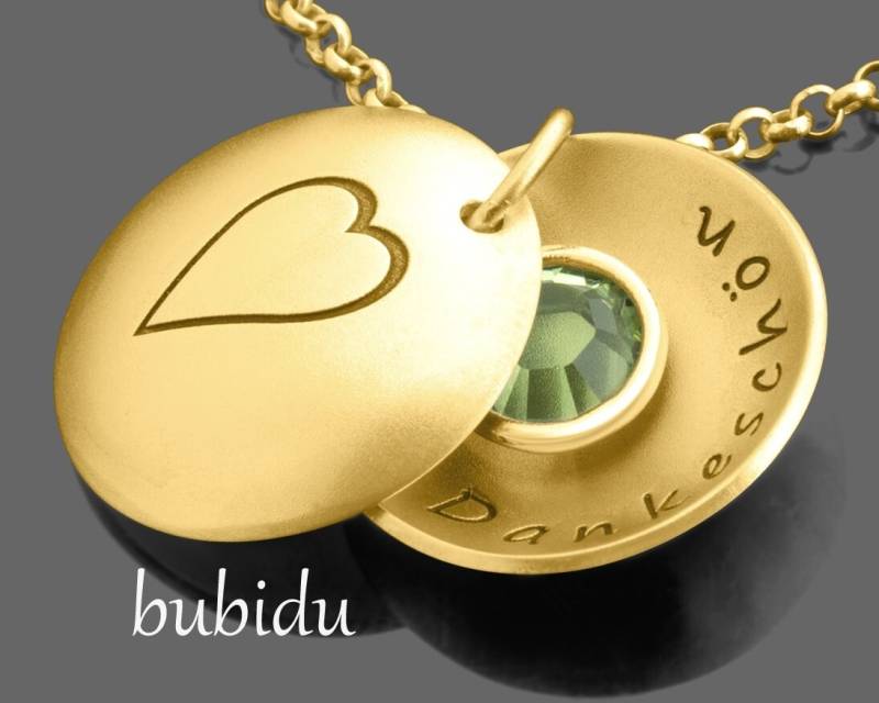Damenkette Gravur Medaillon Gold Kette Mit Text Herz Schmuck Geburtsstein Kettchen Filigraner Dankeschön Geschenk Für Mama Tochter von BubiduDE