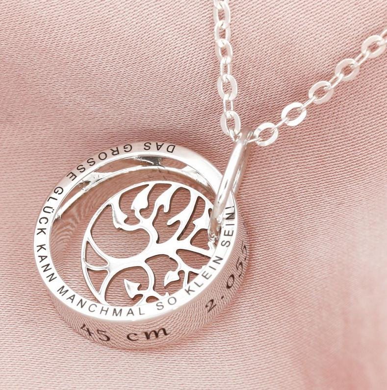 Designer Silber Kette Ring Gravur Namenskette Lebensbaum Familienkette Namen Collier Spruch Baum Des Lebens Ringkette Konfirmation von BubiduDE