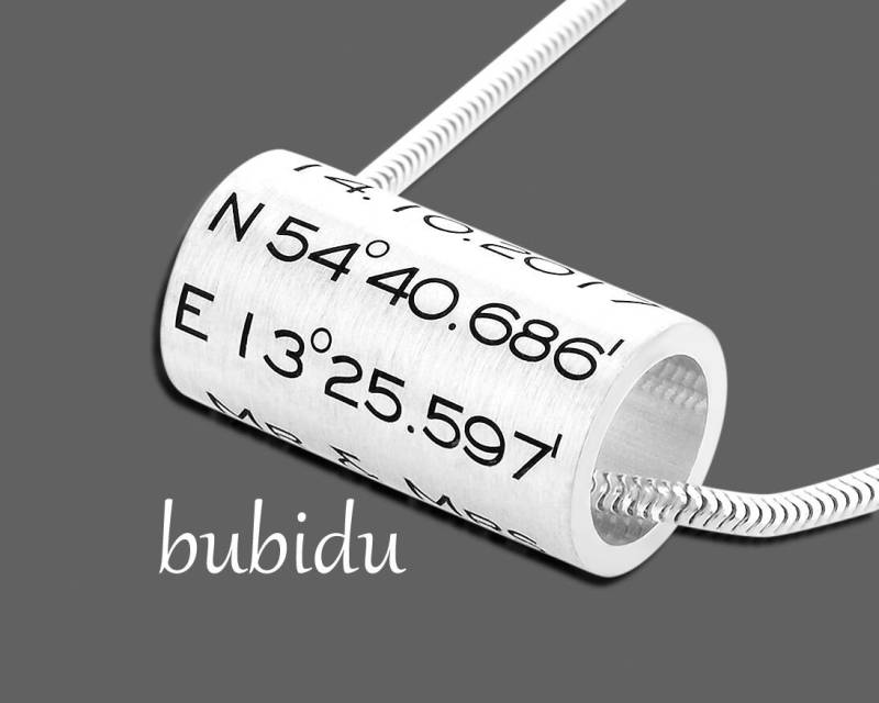 Designer Kette Silberschmuck Koordinaten Rolle Poliert Gravur Geschenk Mann Frau Hochzeitstag Geburtstag Valentinstag Jahrestag Freundschaft von BubiduDE