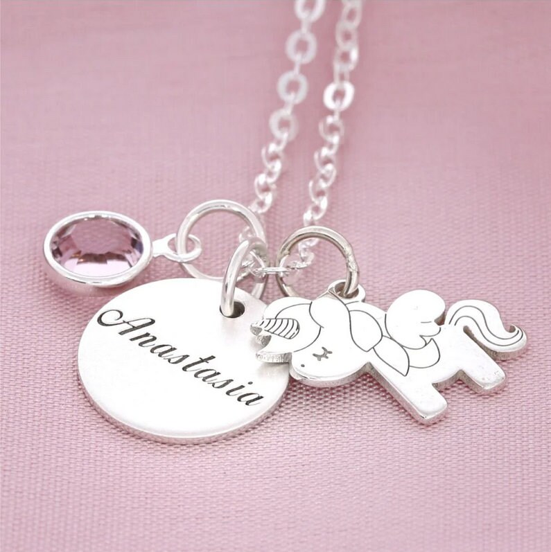 Einhorn Kette Gravur Schmuck Einhörner Kinderkette, Einschulung Schulstart, Geburtstagsgeschenk Silberschmuck, Kinderschmuck Silber 925 von BubiduDE