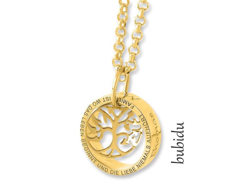 Familien Kette Gravur Namenskette Gold Lebensbaum Ring Wunschtext Damenkette Designer Schmuck Namen Spruch Ringe Goldschmuck Damen Bubidu von BubiduDE