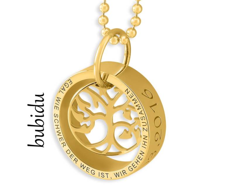 Familienbaum Kette Gravur Collier Lebensbaum Gold Namenskette 925 Silber Vergoldet Damen Designer Schmuck Personalisierbar Baum Ring von BubiduDE