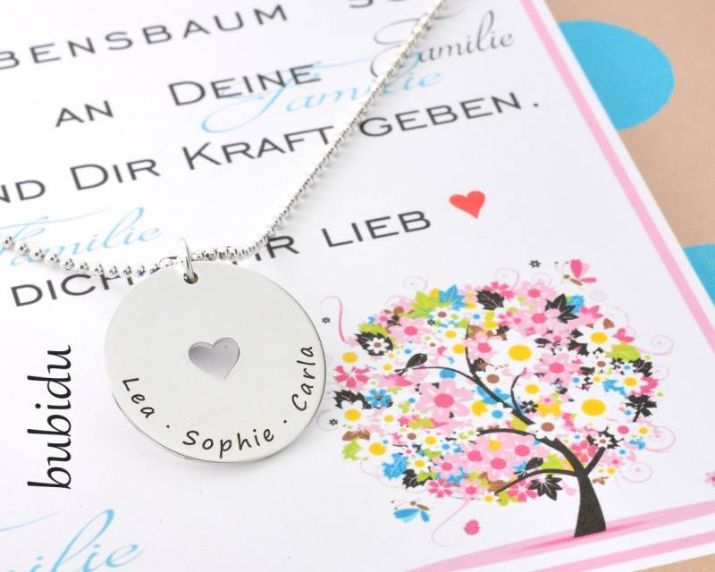 Familienkette Gravur Kette Mit Namen Geschenk Mama Schmuck Personalisiert Mit Geschenkbox Silberschmuck Familie Muttertag Text Herz von BubiduDE