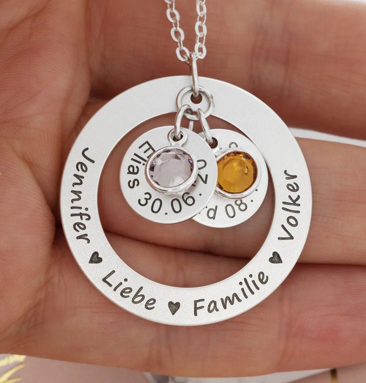Familienkette Namen 925 Silber Schmuck Collier Gravur Kette Zur Geburt Zwillingsmama Kinder Geburtsstein Halskette Damen Mama Mutter von BubiduDE