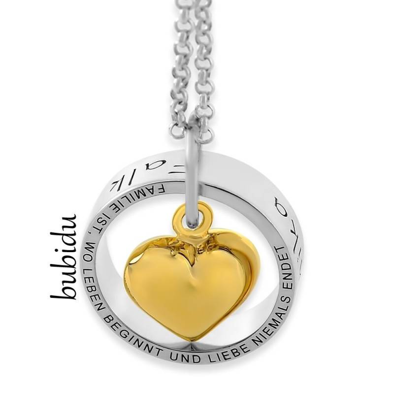 Familienring Kette Mit Vergoldetem Herz Ring Namen & Herzanhänger Namenskette 925 Sterling Silber Schmuck Gravur Familienkette Oma von BubiduDE