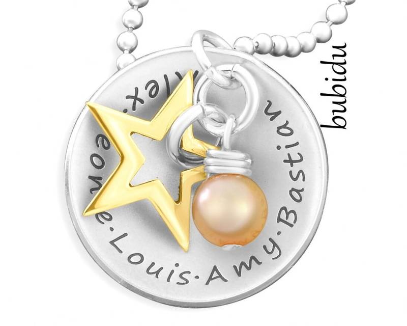 Familienschmuck 925 Silber Schmuck Mit Namen Damen Collier Gravur Geburt Kette Stern Perle Silberschmuck Halskette Frau Oma Geschenk Bubidu von BubiduDE