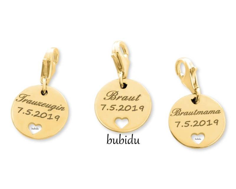 Gastgeschenk Zur Hochzeit 3 Charms Mit Wunschgravur Schmuckanhänger Text 925 Silber Vergoldet Poliert Gravur Goldcharms Hochzeitsgeschenke von BubiduDE
