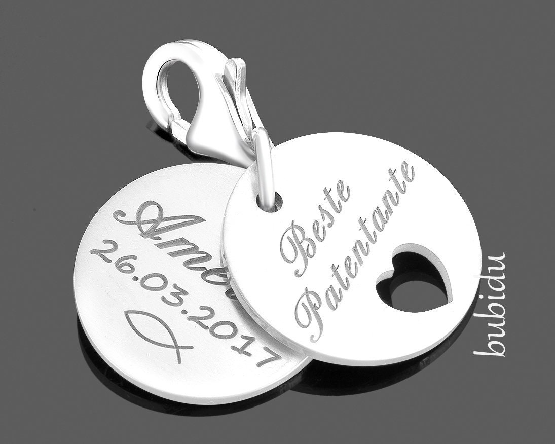 Geschenk Patentante Paten, Charm Gravur, Anhänger Name, Personalisierter Charm, Mit Zur Taufe, Namensanhänger von BubiduDE