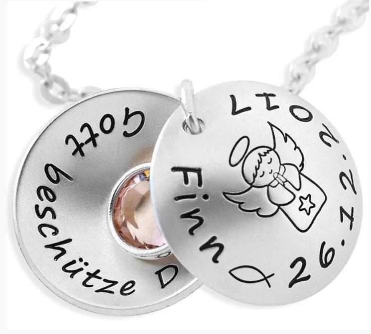 Medaillon Mit Geburtsstein Motiv Gravur 925 Sterling Silber Namenskette Mädchen Junge Schmuck Geschenk Silberschmuck Namen Einschulung Taufe von BubiduDE
